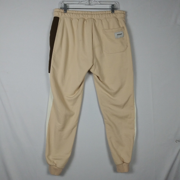 Sixth June Paris Sweatpants Womens L Cream Brown Pockets Drawstrings Embroidered - Picture 4 of 5